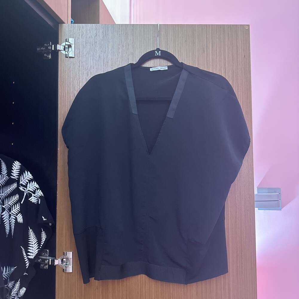 Zara black half mesh v neck top large